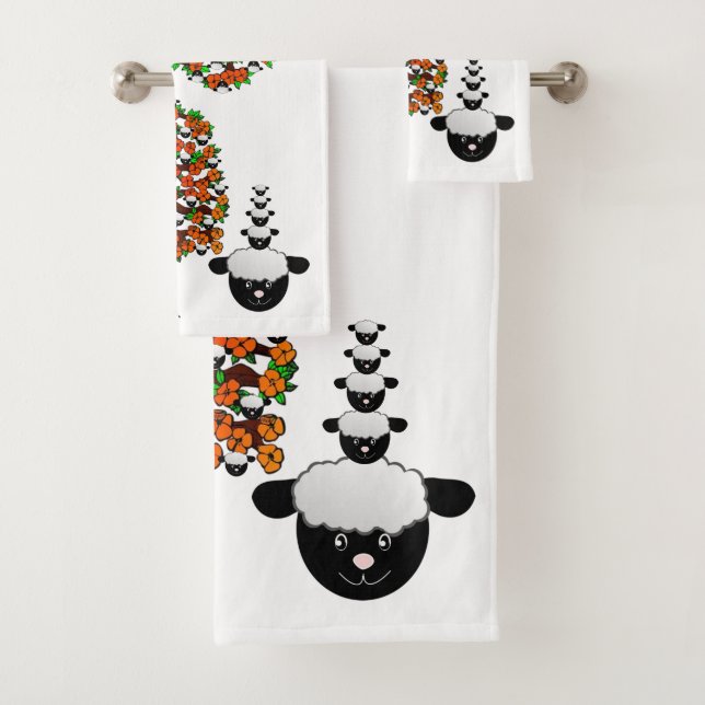 Ensemble de serviettes de toilette Sheep Tree Hand (En situation)
