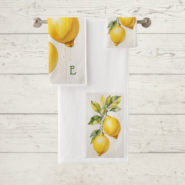 Ensemble de serviettes de toilette Zesty Lemon Mon (Zesty lemons towel set with monogram)