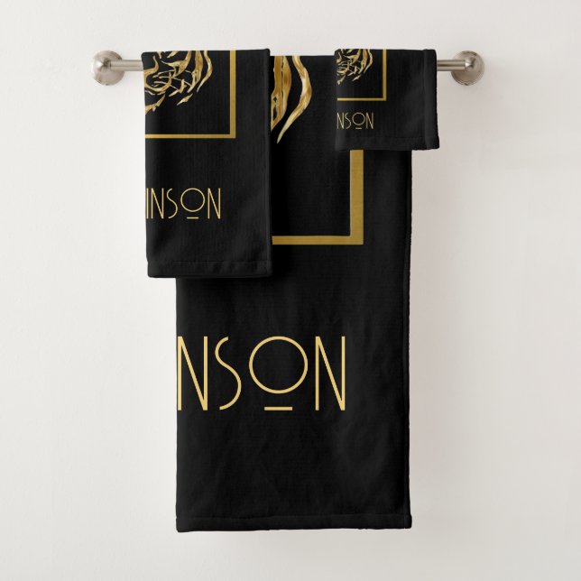 Ensemble de serviettes de visage de tigre noir et  (En situation)