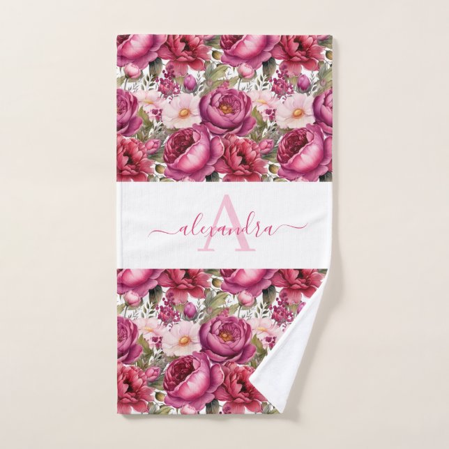 Ensemble de serviettes élégantes à fleurs rose vif (Serviette à main)