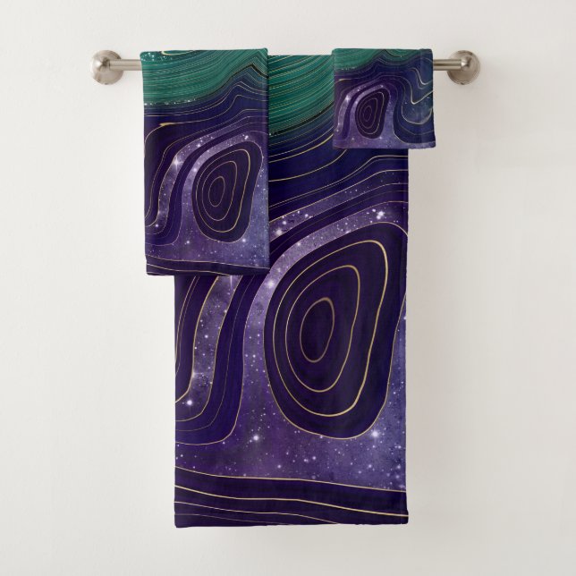 Ensemble de serviettes en marbre bleuVert gris vio (En situation)