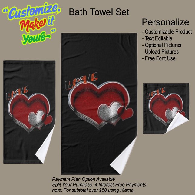 Ensemble de serviettes en noir magique Heart (Heart Magic Bathroom Towel Set Featuring a Black Background.)
