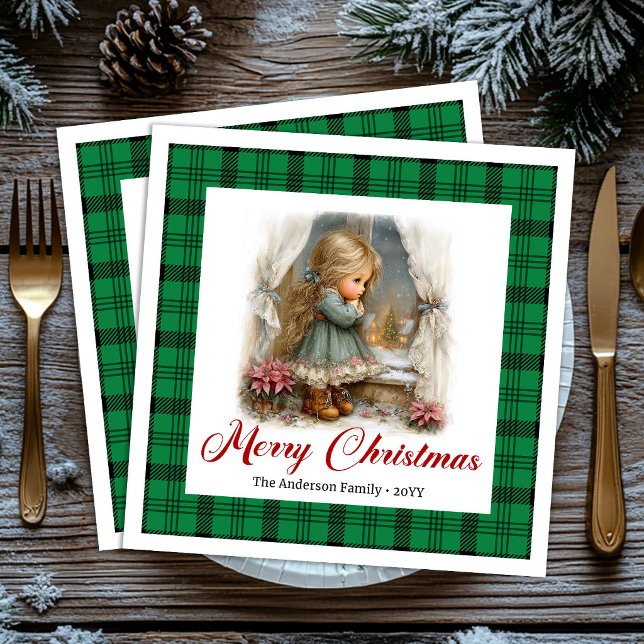 Ensemble de serviettes en papier élégantes pour le (Elegant Watercolor Holiday Scene Name Napkins Set)
