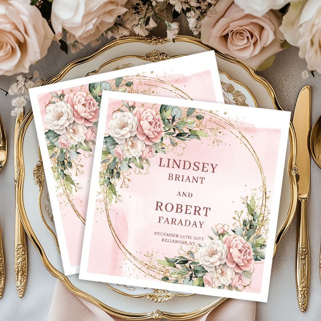 Ensemble de serviettes en papier rose chic pour ma (Chic Blush Pink Floral Wedding Paper Napkins Set)