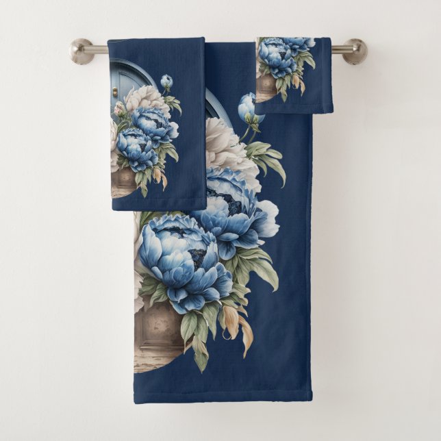 Ensemble de serviettes en pivoine Vintage bleu, bl (En situation)