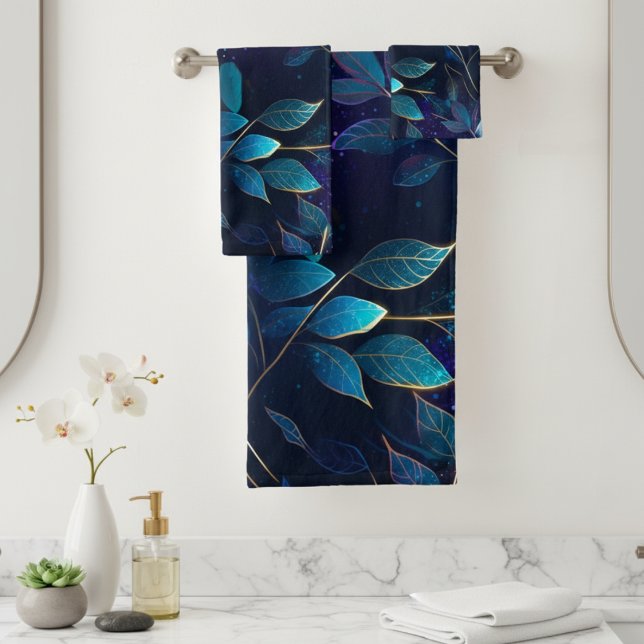 Ensemble de serviettes Feuilles bleu vif (Créateur téléchargé)