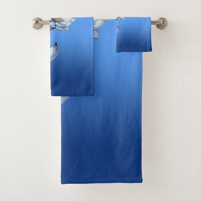 Ensemble de serviettes Fleurs aquarelle bleue (En situation)