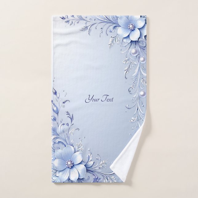 Ensemble de serviettes Fleurs Ornées Bleues avec P (Serviette à main)