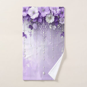 Ensemble de serviettes Fleurs violettes avec perle