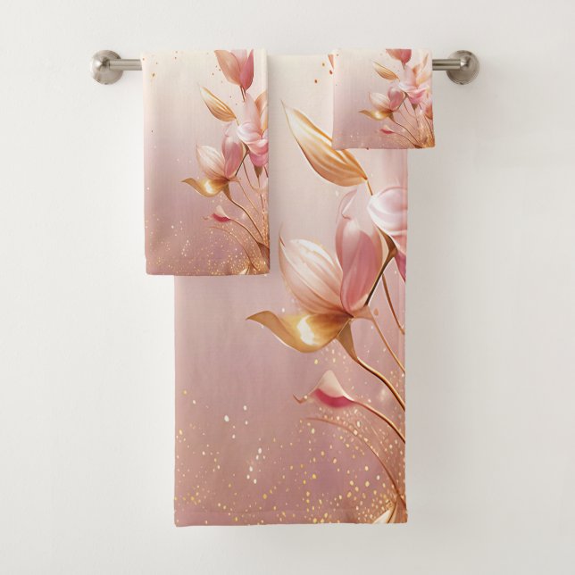 Ensemble de serviettes Floral Feuille Rose (En situation)
