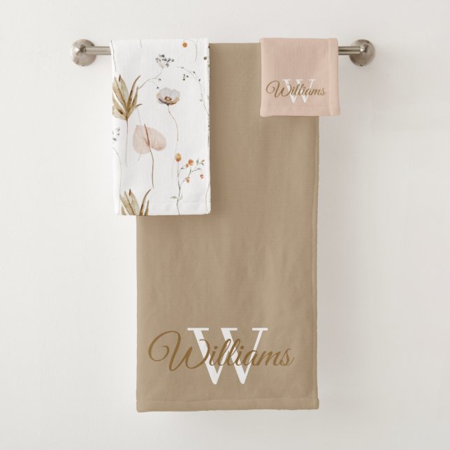 Ensemble de serviettes florales aquarelles avec mo (En situation)
