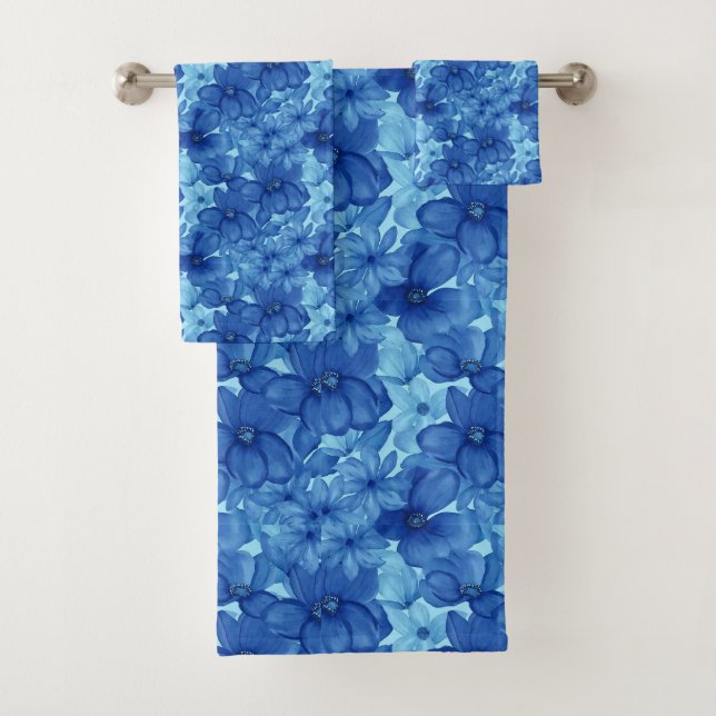 Ensemble de serviettes florales aquarelles bleues  (En situation)