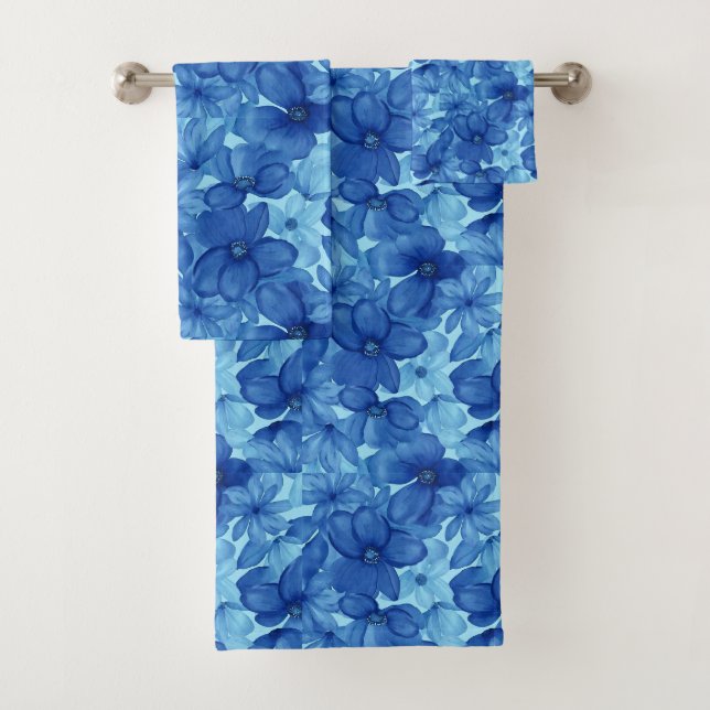 Ensemble de serviettes florales aquarelles bleues  (En situation)