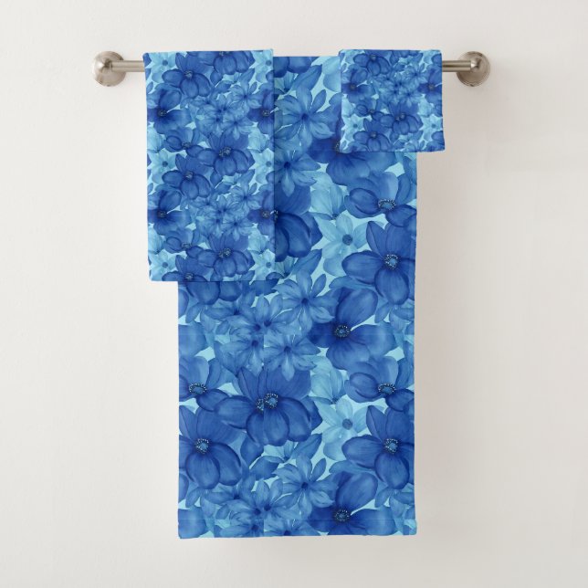 Ensemble de serviettes florales aquarelles bleues  (En situation)