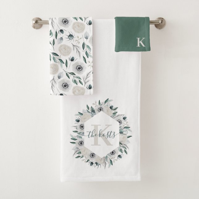 Ensemble de serviettes florales aquarelles monogra (En situation)
