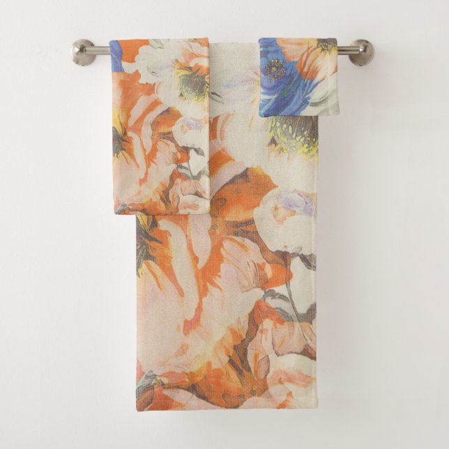 Ensemble de serviettes florales vibrantes - 3 coul (En situation)