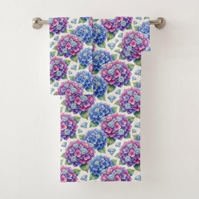 Ensemble de serviettes Hydrangeas et Diamants Chic (En situation)