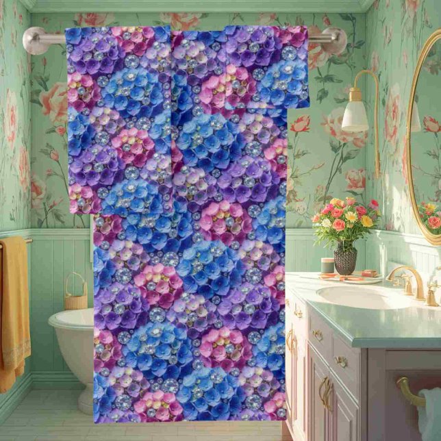 Ensemble de serviettes hydrangeas et diamants chic (Créateur téléchargé)