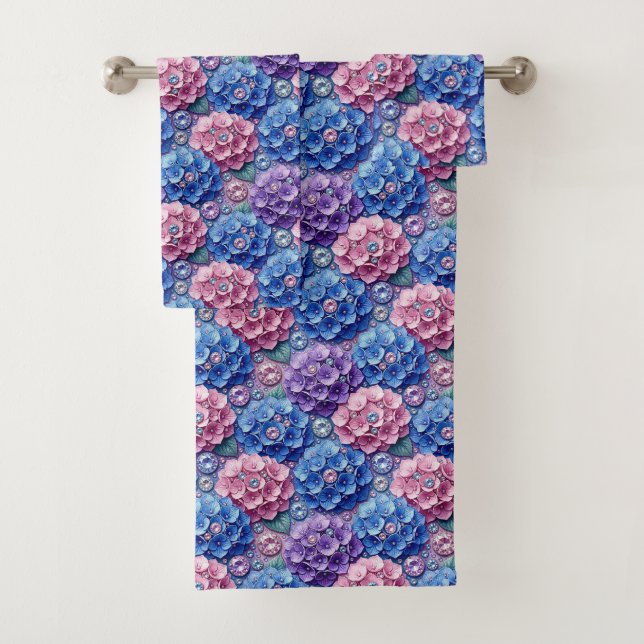 Ensemble de serviettes Hydrangeas et Diamants Chic (En situation)