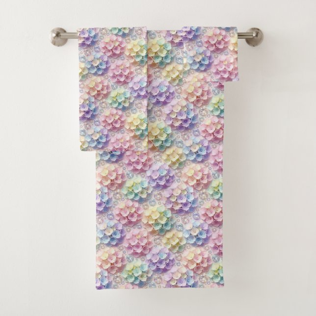 Ensemble de serviettes hydrangeas pastel et diaman (En situation)