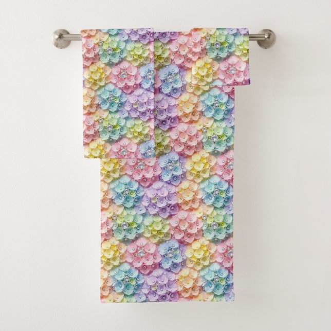 Ensemble de serviettes hydrangeas pastel et diaman (En situation)