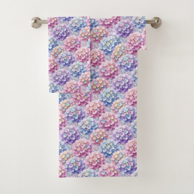 Ensemble de serviettes hydrangeas pastel et diaman (En situation)