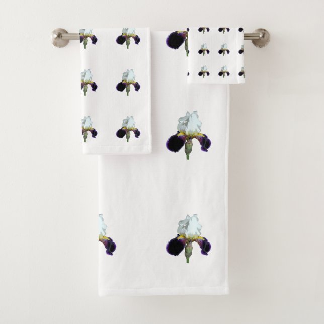 Ensemble de serviettes Iris violet et blanc (En situation)