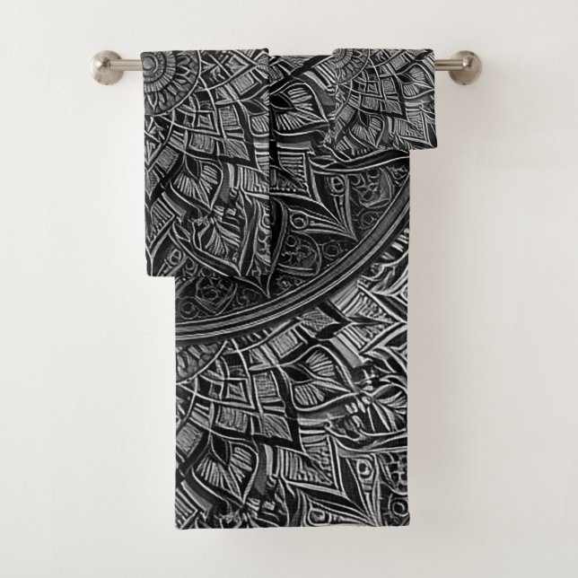 Ensemble de serviettes Mandala en argent (En situation)