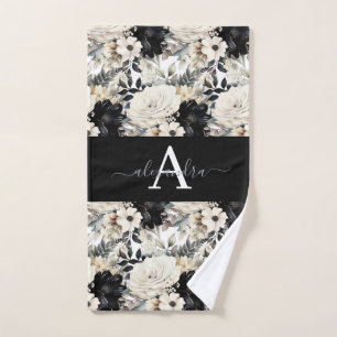 Ensemble de serviettes modernes noir et blanc mono