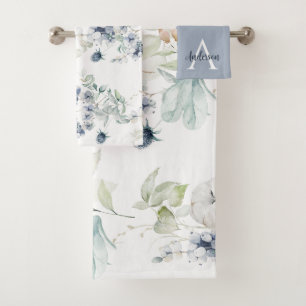 Ensemble de serviettes monogrammées florales bleu