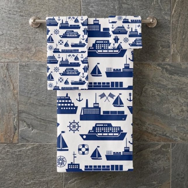 Ensemble de serviettes motif bateaux nautiques, bl (Créateur téléchargé)