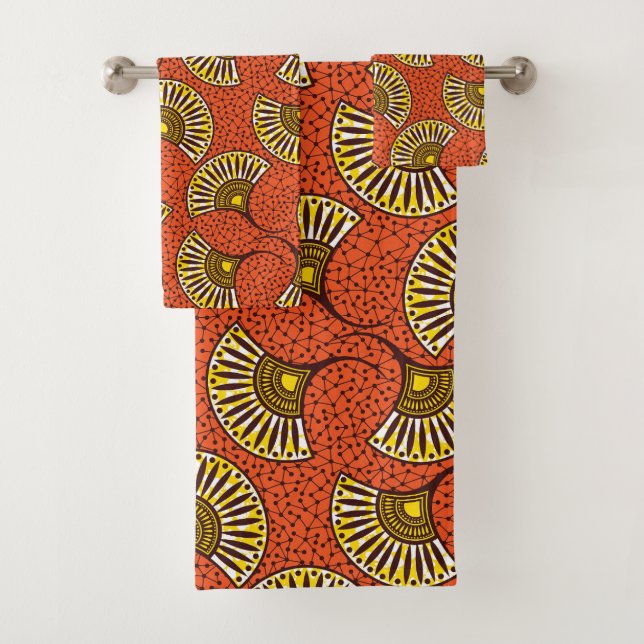 Ensemble de serviettes Motif Rouge Ankara Fan (En situation)