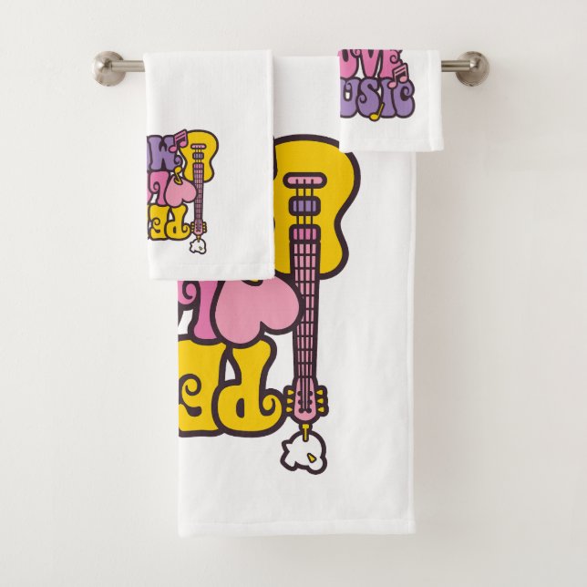 Ensemble de serviettes Paix, Amour et Musique (En situation)