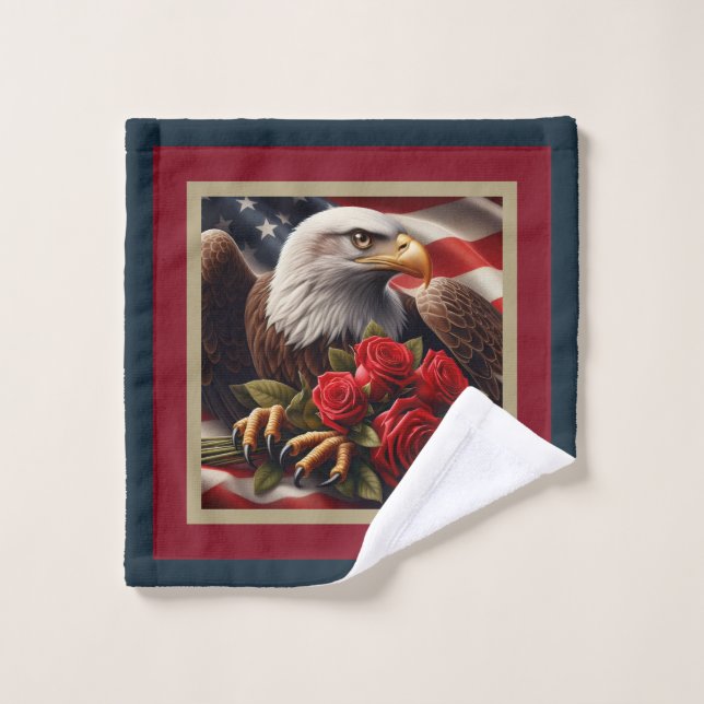 Ensemble de serviettes patriotiques aigle drapeau  (Gant de toilette)