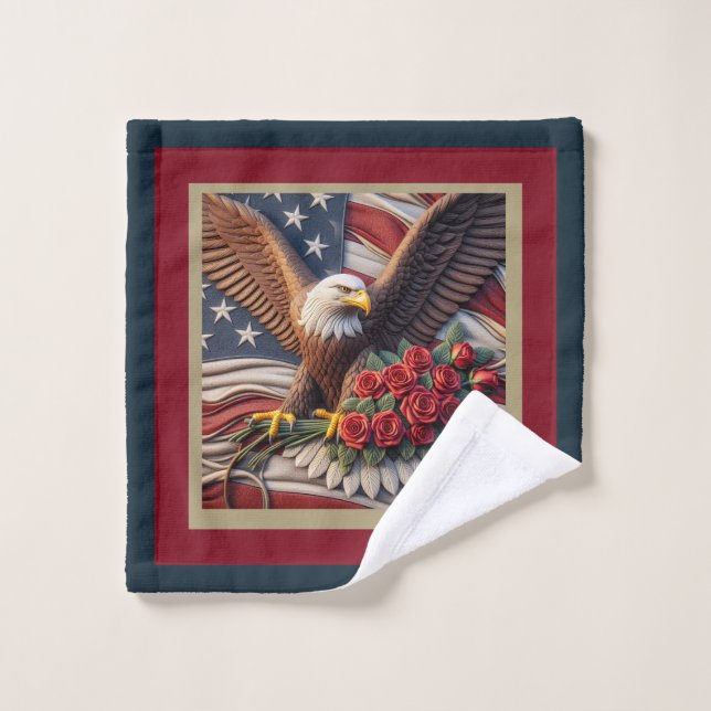 Ensemble de serviettes patriotiques avec aigle et  (Gant de toilette)
