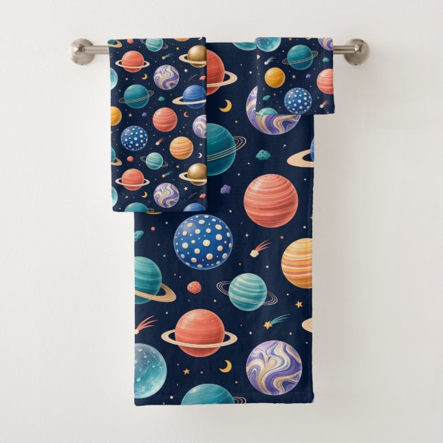 Ensemble de serviettes pour garçon sur les planète (En situation)