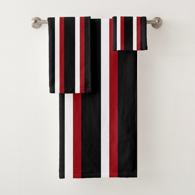 Ensemble de serviettes rayées noir rouge blanc (En situation)