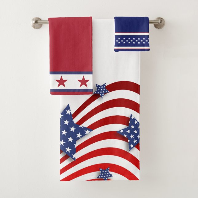 Ensemble de serviettes Red, White & Blue Stars & S (En situation)
