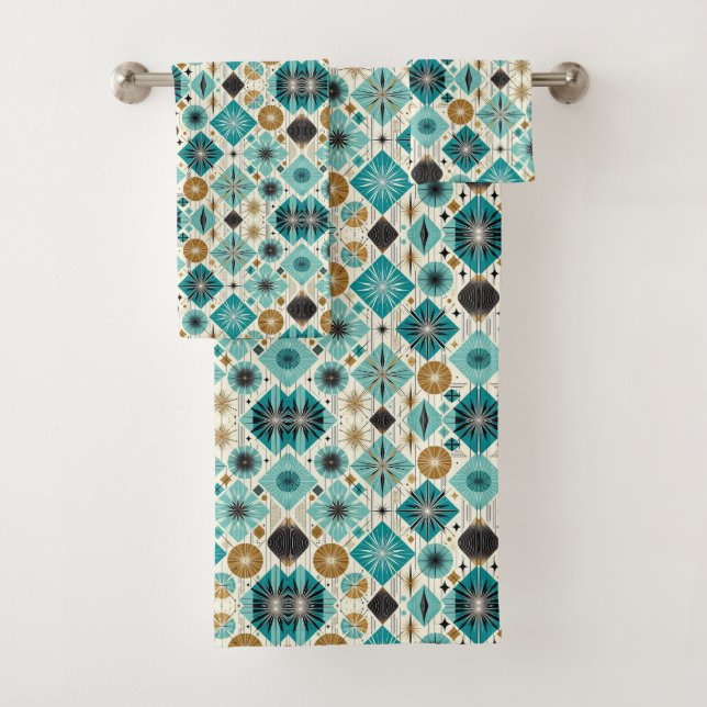 Ensemble de serviettes Rétro Aqua Diamant Moderne  (En situation)