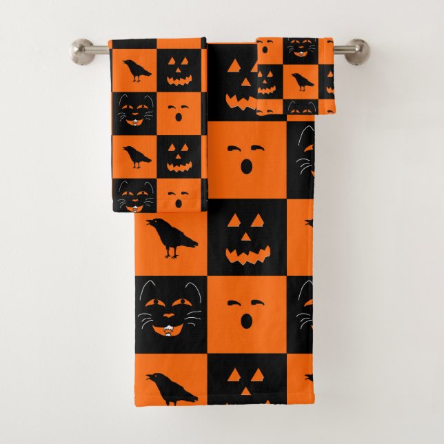 Ensemble de serviettes Retro Halloween Faces (En situation)