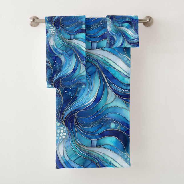 Ensemble de serviettes sarcelle, turquoise et bleu (En situation)