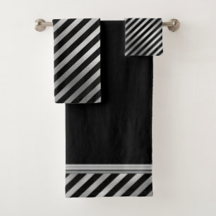 Ensemble de serviettes Silver and Black Stripes