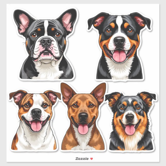 Ensemble de stickers Chiens avec visage détaillé (Feuille)