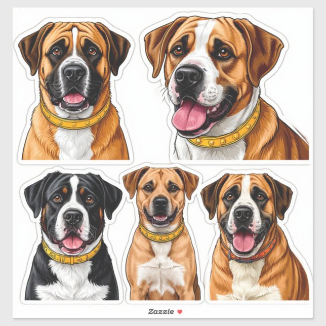 Ensemble de stickers Chiens avec visage détaillé (Feuille)