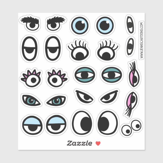 Ensemble de stickers Drôle Eyeballs Cartoon Eyes (Feuille)