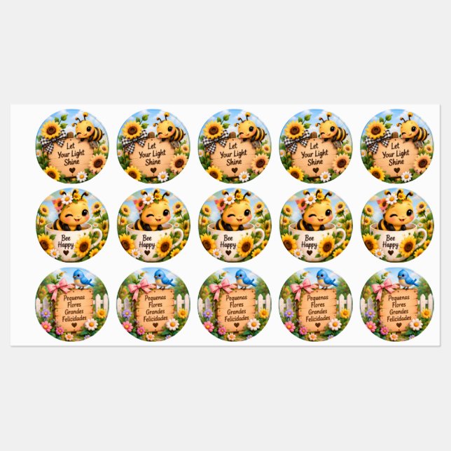 Ensemble de stickers inspirants Cute Bee & Sunflow (Feuille)