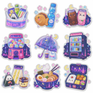 Ensemble de stickers vinyles Kawaii snacks de nuit