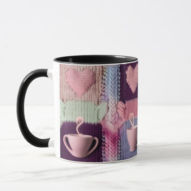 Ensemble de tasses patchwork cœur en tricot rose C (Gauche)