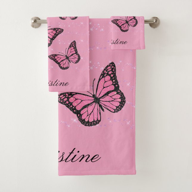 ensemble de trois serviettes motif papillon (En situation)