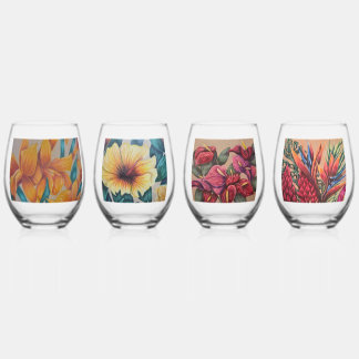 Ensemble de verres à boire floraux tropicaux